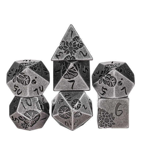 Silver Lotus Blossom - Metal Dice Set