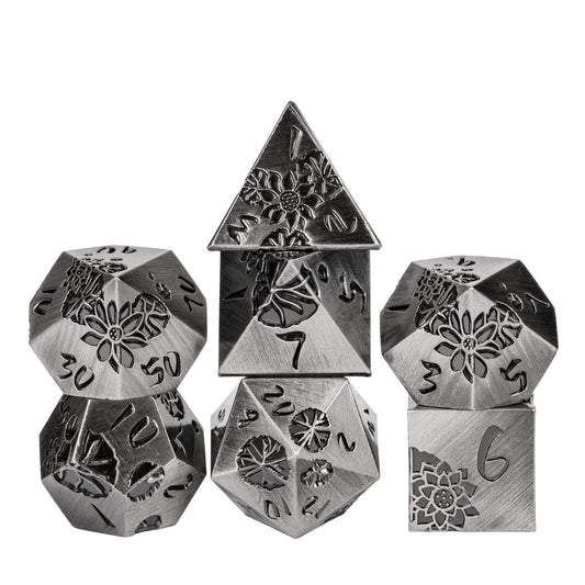 Steel Grey Lotus Blossom - Metal Dice Set