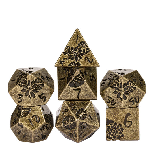 Antique Gold Lotus Blossom - Metal Dice Set